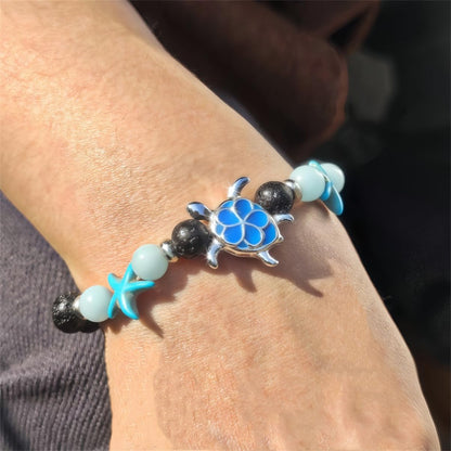 LXSSLY 8mm Natural Volcanic Stone Bracelets for Women,Ocean Turtle Luminous Bracelets,Lava Stone Glow bracelet,Elastic Stretch Beads Protection Bracelet for Men