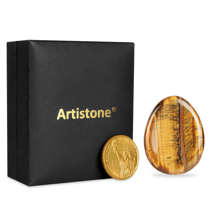 Artistone 1.5" Tiger Eye Crystal Thumb Worry Stone Pocket Palm Stone Healing Crystal for Stress, Meditation Reiki, Calming Stone Gifts
