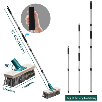 Push Broom Brush Stainless Steel Wire Scrub Brush with Long Handle for Moss, Tough Stains on Deck, Grout, Garage, Patio