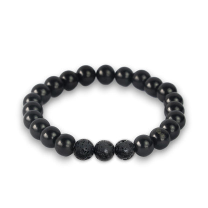 Karelian Heritage Black Shungite Beaded Bracelet, 8mm Handmade Stretchy Unisex, Crystal Healing Authentic Stone, Spiritual Chakra Balance Jewelry (Shungite & Lava Stone)