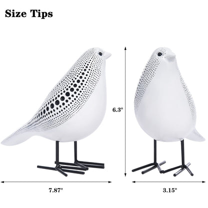 Quoowiit Bird Figurine, Modern Sculpture and Statues for Home Decor, Animal Statues for Bookshelf, Table, Entryway, Fireplace, Resin Decorative Sculpture with Chic Polka Dots Art Design (White)