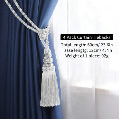 BEL AVENIR 2 Pack Curtain Hand-Woven Tiebacks Crystal Holdbacks Home Decorative (White, 2 Pack)