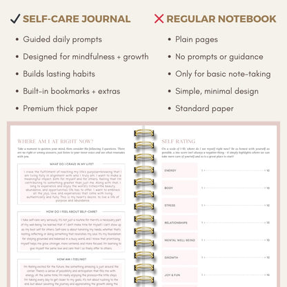Daily Self Care Journal for Women - A5, Wellness Journal with Prompts - Goal Journal for Happiness,Mindfulness,Productivity & Personal Development - Reduce Stress & Improve Mental Health - Pink