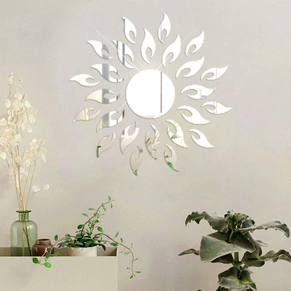 Sunflower Mirror Wall Stickers Decor, Round Acrylic DIY Self-Adhesive Wall Art Decals Miroir Mural Home Decorations for Living Room, Bedroom, TV Background Home Décor（Silver）