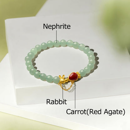 ZHOU LIU FU Rabbit Beaded Bracelets for Women Adjustable Bunny Green Bead Stretch Bracelets Red Agate Carrot Bracelet Her Mom Birthday