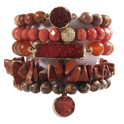 Yomisa 5PCS Natural Boho Beaded Bracelets for Women Men,Healing Turquoise Jasper Agate Crystal Gemstone Stone Diamond Chakra Multilayer Wrap Bohemian Handmade Jewelry Beads Stretch Bracelet Set