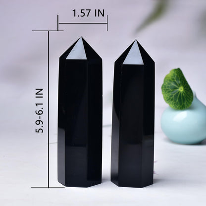 WUYOUSHI Large Black Obsidian Crystal Tower 6" Natural Healing Crystal Wand 6 Faceted Chakra Crystal Point Reiki Meditation Therapy Home Decoration Gift(0.85-1lb)