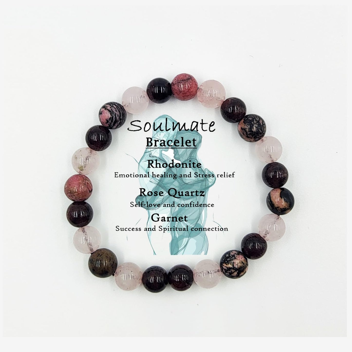 PRECIOUS PEBBLE Soul Mate Men's & Women's Bracelet – Rhodonite, Rose Quartz & Garnet Gemstone Beads Adjustable Bracelets for Men, Women, Connection, Inner Harmony & Thoughtful Gifting, 8mm Beads