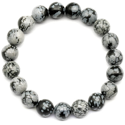 Snowflake Obsidian Beaded Stretch Bracelet for Men & Women | Handmade Natural Stone Jewelry with 8mm Snowflake Obsidian Beads | Capricorn Zodiac Chakra Elastic Bracelet | Balance Grounding Gift