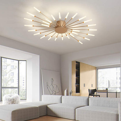 JAYMP 41.3" Ceiling Light Modern Flower Shape Ceiling Lamp for Dining Room Kitchen Hallway Flush Mount Metal Acrylic Sputnik Firework Petal LED Lighting Fixture (Matte Gold, 28 Lights)