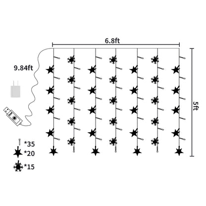 Newhale 8 Modes Christmas Curtain String Lights with Snowflake and Star, USB Plug in Wall Lights Christmas Decorations Indoor, Xmas Window Light Decor, Warm White