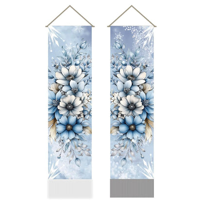 AHANDMAKER 2Pcs Vintage Blue Garden Flowers Tapestry, Nostalgic Floral Arrangement Tassel Tapestry Hanging for Bedroom Living Room Vintage Appeal(45.7x13 Inch)