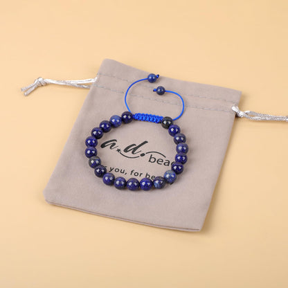 AD Beads Natural 8mm Gemstone Bracelets Healing Power Crystal Macrame Adjustable 7-9 Inch (Lapis)