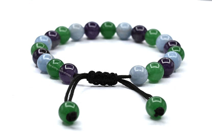 Amazing Gemstone Bracelet for Retirement - Green Aventurine Angelite Amethyst Bracelet Set for Men Women Healing Calming Anxiety Stress Relief Gifts Pulseras Para Hombres Mujer Stocking Stuffers