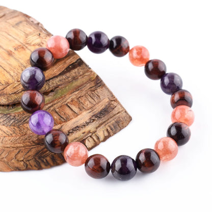 InfinityGemsArt Triple Stone Ultimate Bracelet Unisex Stretchable Natural Gemstone Beads Men-Women Jewelry, Birthstone Healing Chakra, Yoga Balancing Reiki (Sunstone+Amethyst+Tiger Eye)