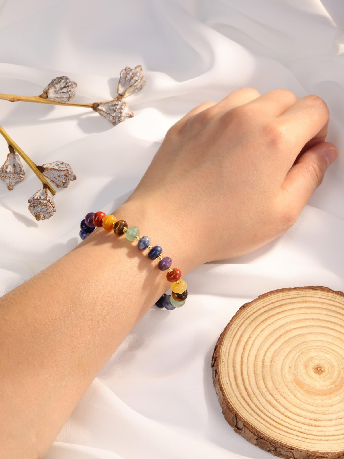 PESOENTH Healing Crystal Chakra Bracelet,Natural Stone colorful Beaded Spiritual Bracelets Gemstone Bracelet jewelry Gifts for Women Her Mom Daughter Birthday Valentines Anniversary