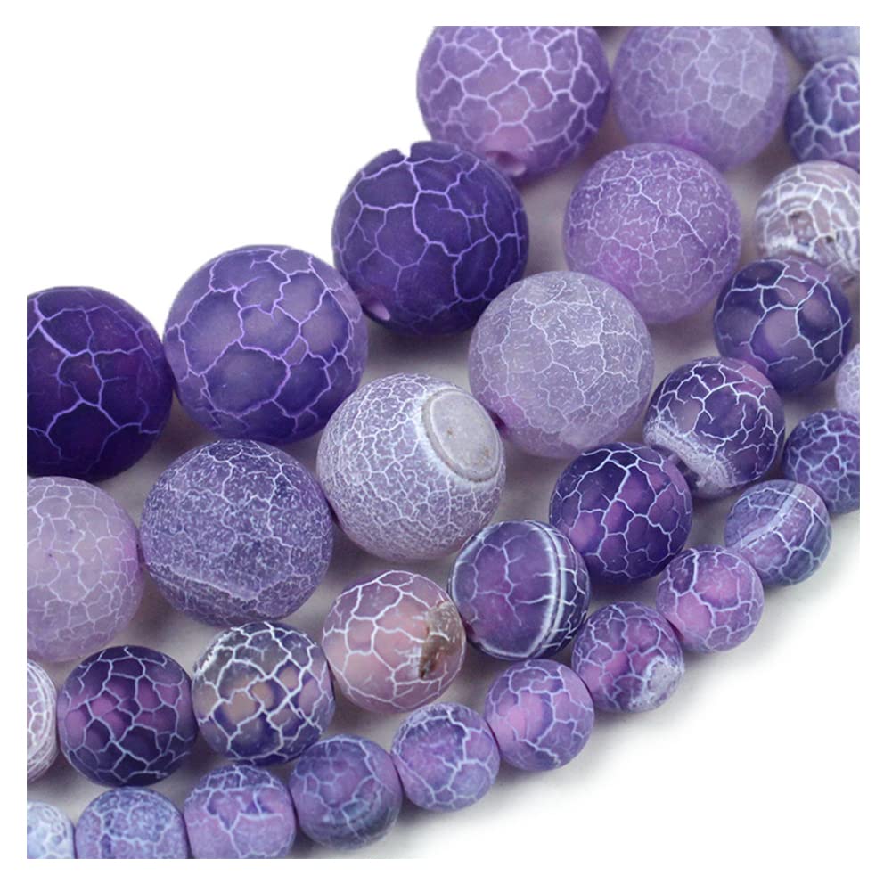 10mm Natural Purple Frosted Agate Gemstone Round Loose Beads Crystal Stone Bracelet Necklace Accessories Crafts for Jewelry Making DIY,1 Strand 15"