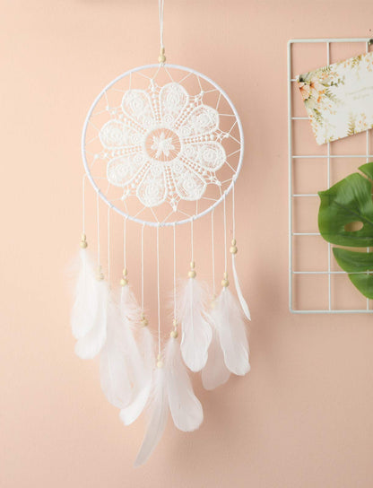 Malicosmile Dream Catchers White for Bedroom, Handmade Hanging Decorations White Feather Lace Dream Catcher Mobile for Girls Room Decor