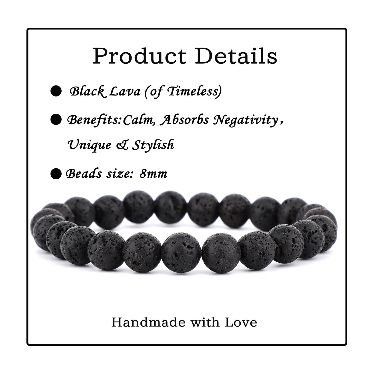 Bymitel 8mm Black Lava - Handmade Reiki Gemstone Stretch Bracelet, Natural Beauty & Spiritual Essence, Crystal Healing for Unisex Adults