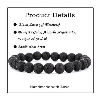 Bymitel 8mm Black Lava - Handmade Reiki Gemstone Stretch Bracelet, Natural Beauty & Spiritual Essence, Crystal Healing for Unisex Adults