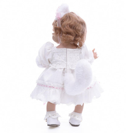 Cloveray Baby Doll, 18 Inch Realistic Reborn Toddler Real Life Baby Dolls with White Lace Dress, Magnetic Cat Nose, Fluffy Paw Mitten & Tail, Premium Collectible Gift for 3+ Year Old Girls