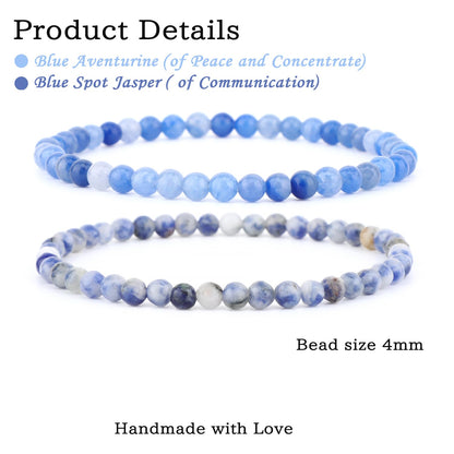 NCB 2-Piece 4mm Natural Crystal Gemstone Stretch Bracelets – ﻿Blue Aventurine, Blue Spot Handmade Reiki Energy Healing Jewelry for Meditation,Yoga, Unisex