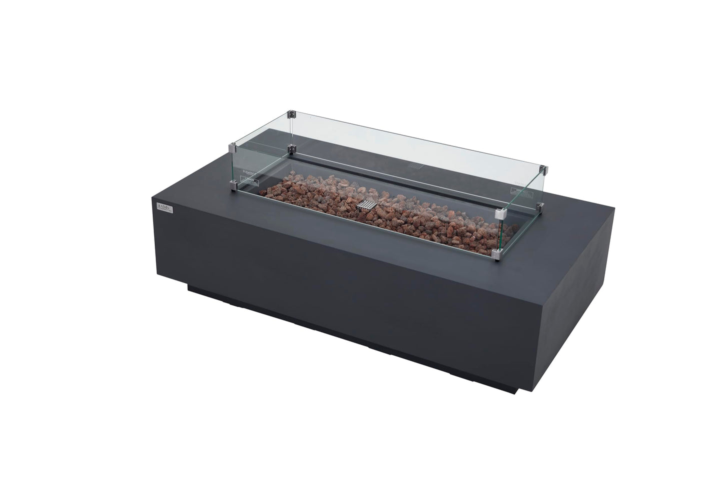 AMS Creations | Madison 60" Bundle Rectangular Propane Gas Outdoor Fire Pit Table | Dark Gray Concrete GFRC | Smooth Texture or Surface | Electronic Ignition | Outside Backyard Fireplace