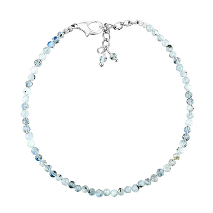Gemkora Natural Real Moonstone Crystals Bracelet, 3mm Best Grade Micro Cut Beads, Chakra Healing Gemstone, Beautiful Simple Jewelry, Silver Plated Jewelry 7+1 inch