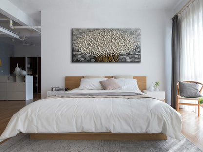 Alenoss Gray and White Abstract Floral, 3D Textured Flower Painting, Modern Living Room Wall Art, Gray Canvas Wall Decor