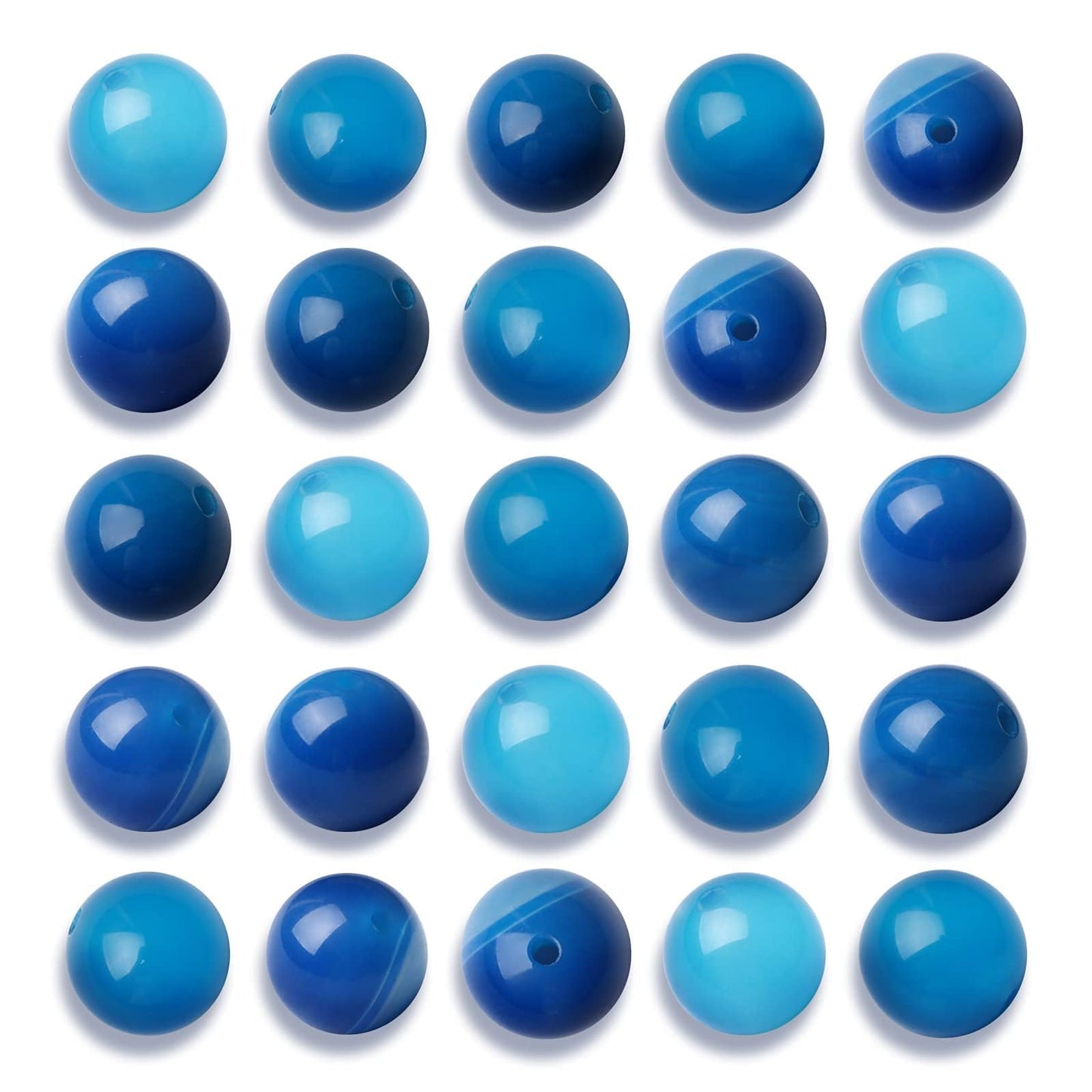 NITOPUPU 100Pcs 10mm Natural Smooth Blue Striped Agate Beads Round Loose Gemstone Stone Beads for Jewerly Making with Crystal Stretch Cord