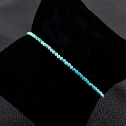 QNAVIC Real Shaded Blue Turquoise Gemstone Micro Round Beads Dainty Bangle Bracelet Jewelry for Women Healing Chakra Crystals December Birthstone Gifts Silver Plated Chain 8 inch