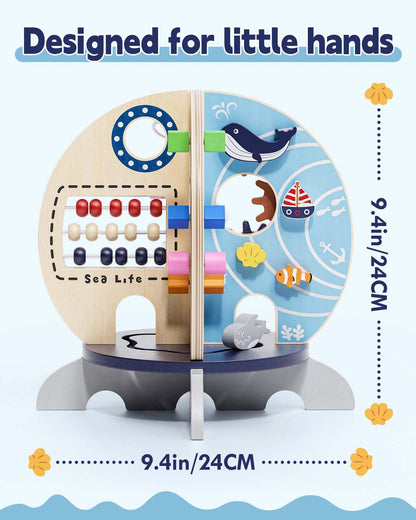 RRIBOUDWAN Ocean Wooden Activity Cube Montessori Toys for 1 Year Old Boy & Girl Birthday Gifts