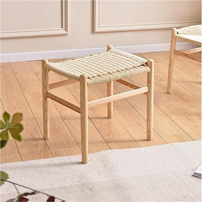GOIPNGPK Hand Woven Stool, Solid Wood Square Stool, Simple Vanity Stool, Modern Small Stool Suitable for Living Room, Bedroom, Kitchen, Office(Brown)