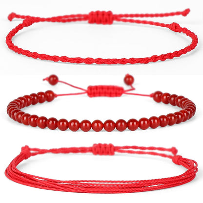 QOGIR Handmade Healing Stones Bracelet,4mm Natural Carnelian Gemstone Beads Bracelet, for Men Women Gifts with 2PCS Size Adjustable Rope Bracelets