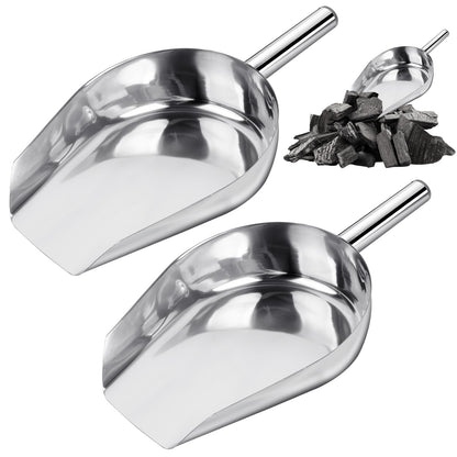 Worldity 2 Pcs 14.17 in Stainless Steel Fireplace Shovel, 35-Ounce Heat Resistant Silver BBQ Grill Ash Shovels, Heavy Duty Ash Shovel for Fireplace, Garden, Barbecue Coal