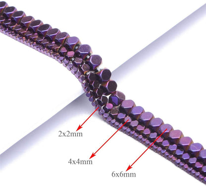 AD Beads Natural Hematite Gemstone Faceted Square Cube Loose Beads 16" (6x6mm, Metallic Purple)