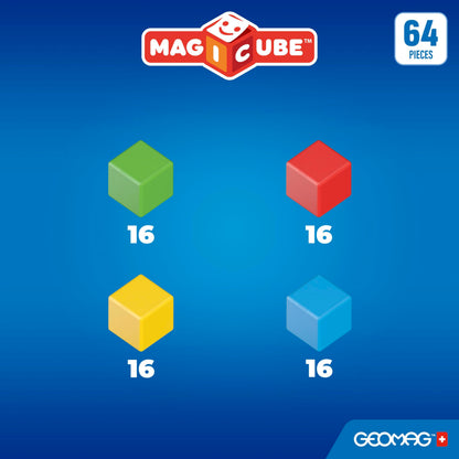 Geomag Magicube Magnetic Blocks, 64 Large Magnetic Cubes STEM Toy, Sensory Toys for Toddlers 1-3, Building Blocks for Kids, Fun Toddler Toys 1-2 yrs