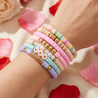 YEOSMINE Boho Heishi Clay Beaded Stretch Bracelets Stack For Women, Preppy Teens Friendship Gold Bracelets Cute Beach Surfer Accessories Bulk Set Trendy Fashion Jewelry