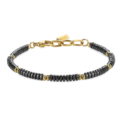 GAVU Crystal Jewelry, Stainless Steel Hematite Stone Beaded Bracelet for Men, 18K Gold-Plated Bracelet for Men