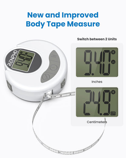RENPHO Body Measuring Tape, Bluetooth Smart Tape Measure with Lock Hook & Retractable Function, Accurate Body Fat Measurement Device for Weight Loss, Muscle Gain, Fitness Bodybuilding, 60in /150cm