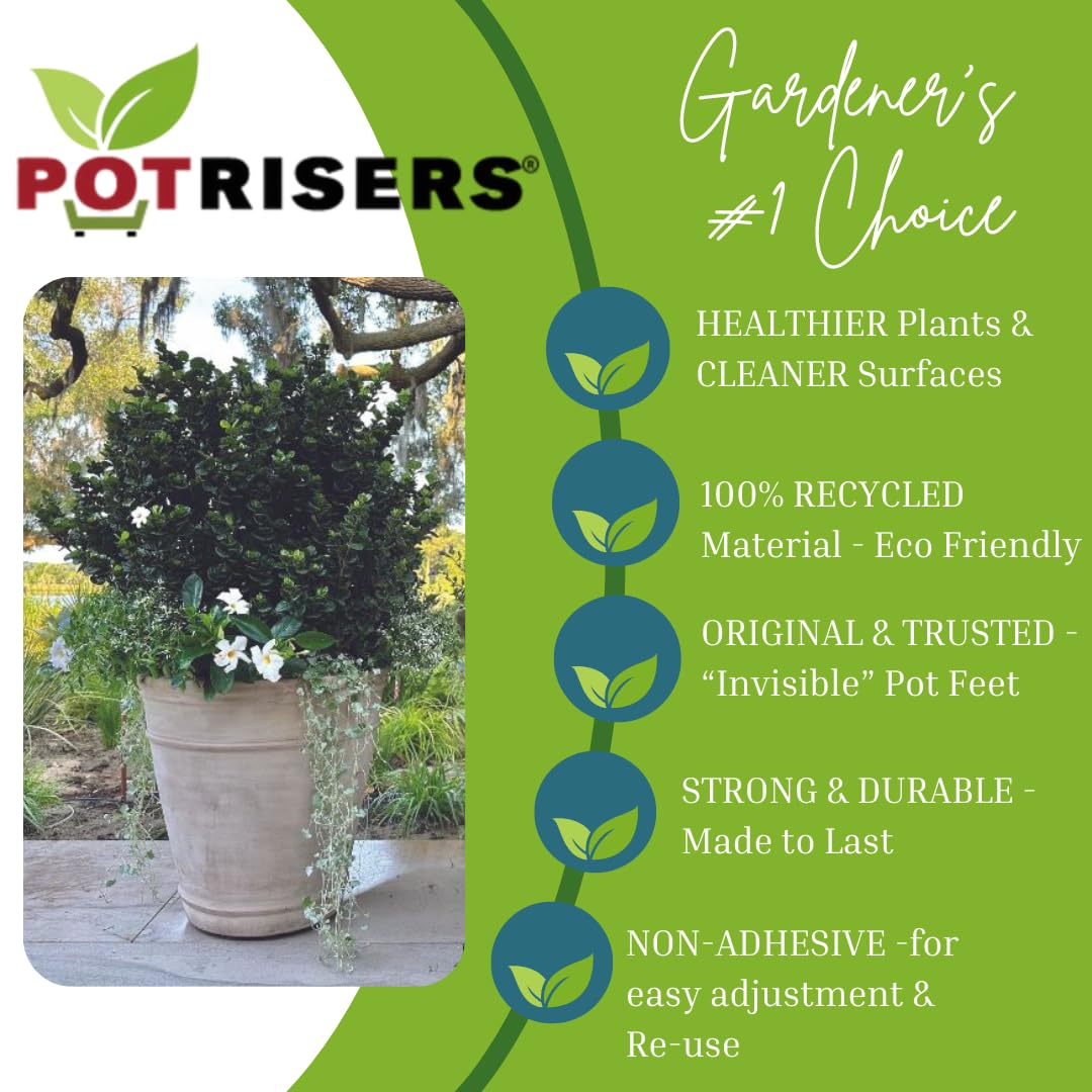 POTRISERS 12 Pack Large 2" Wide x 3/4" Tall Value Pack | Invisible Pot Feet & Plant Risers | Drainage & Airflow for Planters, Pots, Garden Decor | Patios, Decks, Gardens