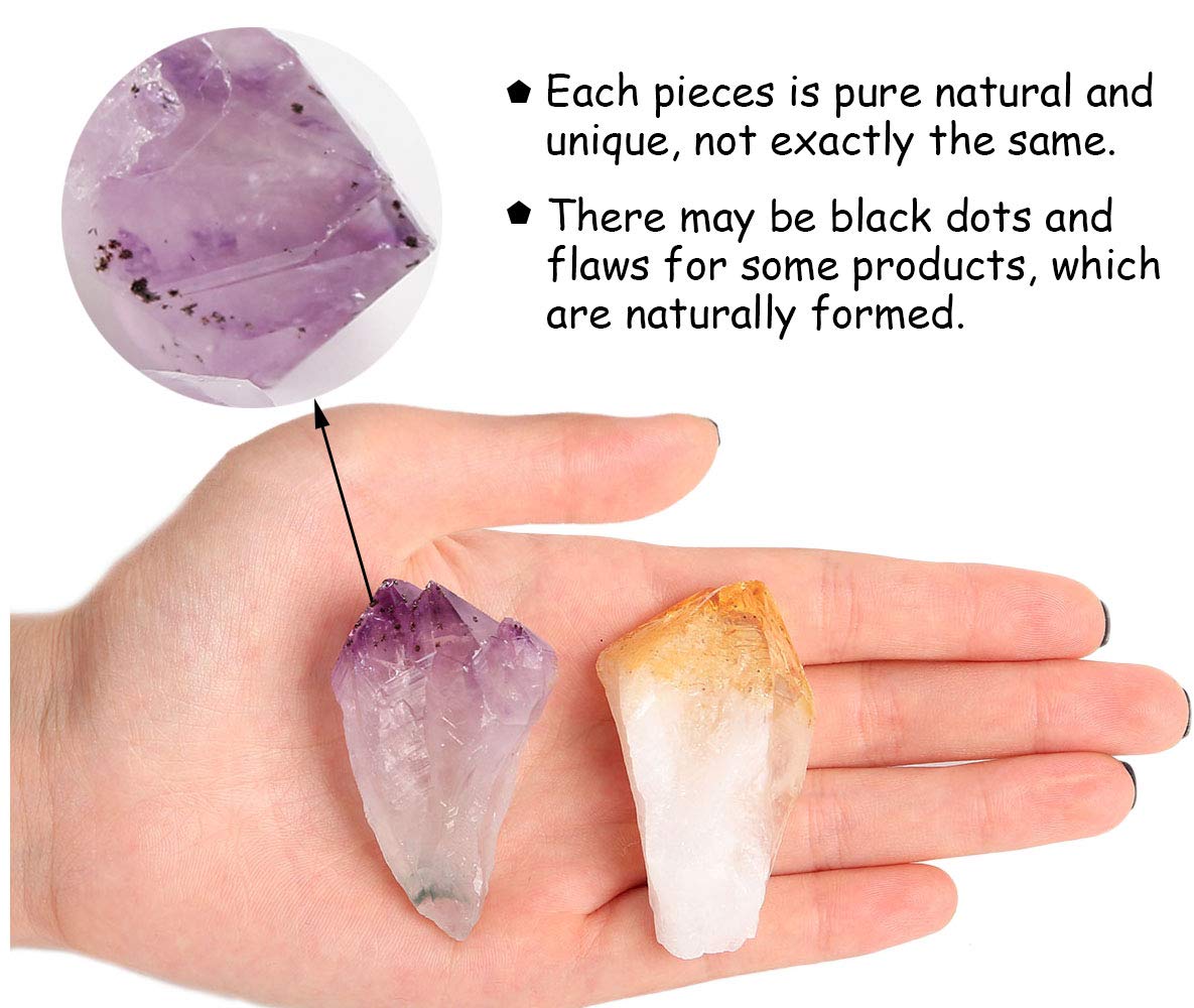 JIC Gem Mix 11-13 pcs Rough Amethyst & Citrine Crystal Point Raw Natural Stones for Jewelry Making, Wire Wrapping, Reiki Crystal Healing (Deep Color)