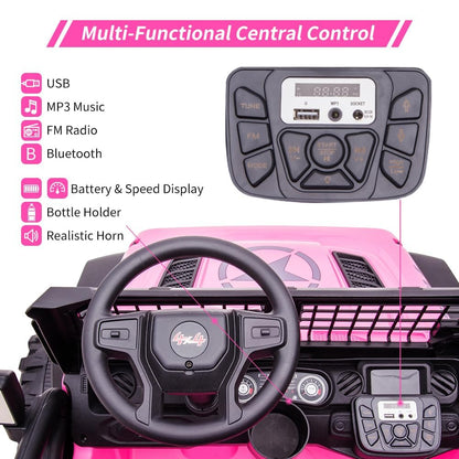 24V Kids Ride on 2 Seaters Electric Car with Remote Control, 2*120W Motors Battery Powered 20" Extra Large Seats+15.5" XL Wheels,LED Headlights, Front Storage, Bottle Holder, FM, Music for 3+ (Pink)
