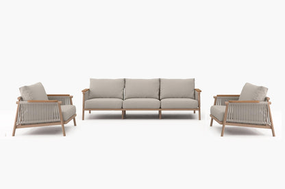 Acanva Modern All-Weather Aluminum Outdoor Patio Sofa with Thick Cushions, Olefin Fabric Sunroom Backyard Furniture, 3 Piece Set (Couch & 2 Chairs)