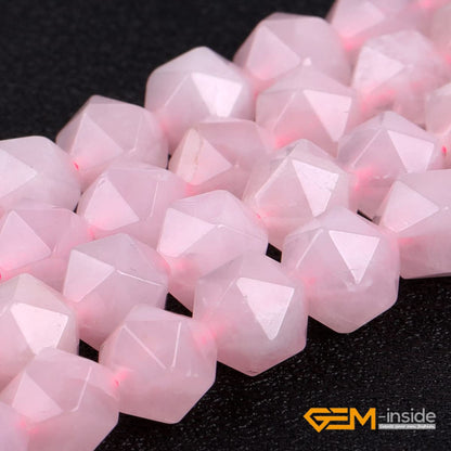 GEM-Inside Natural 8mm Pink Rose Quartz Gemstone Loose Beads Faceted Cambay Crystal Energy Stone Power for Jewelry Making 15"