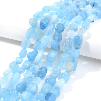 jodaying 6-8mm Natural Aquamarine Nuggets Oval Free Tumbled Pebble Semi Precious Gemstone Loose Stone Beads Approx 15.5 inch for DIY Jewelry Making