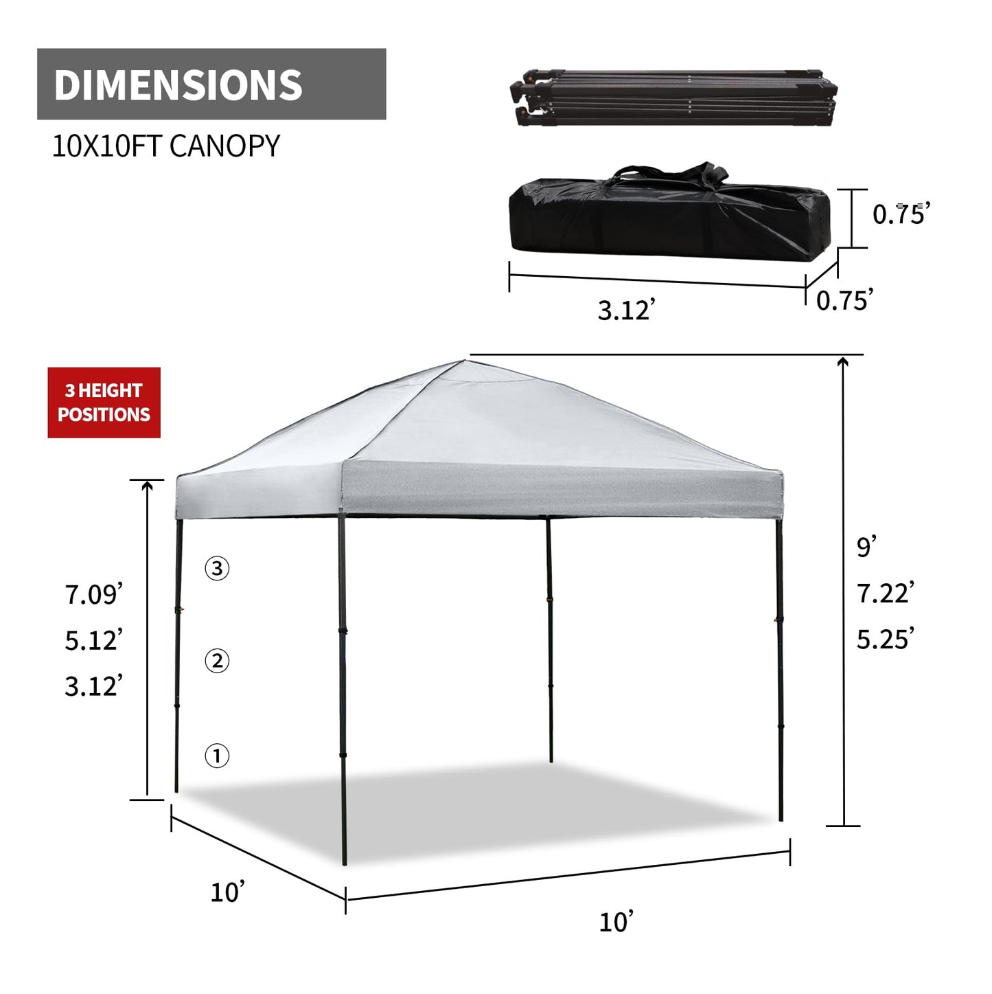10x10 Pop Up Canopy Tent with 2 Sidewalls, Easy Up Canopy Outdoor Party Sun Shade Tent Portable Gazebo for Beach Camping Events with Carry Bag and 4 Sand Bags
