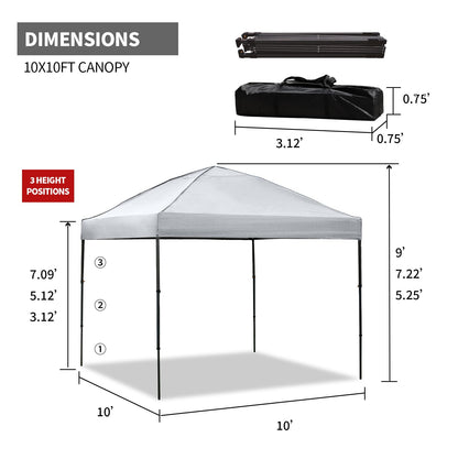10x10 Pop Up Canopy Tent with 2 Sidewalls, Easy Up Canopy Outdoor Party Sun Shade Tent Portable Gazebo for Beach Camping Events with Carry Bag and 4 Sand Bags