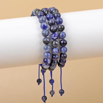 AD Beads Natural 8mm Gemstone Bracelets Healing Power Crystal Macrame Adjustable 7-9 Inch (Sodalite)