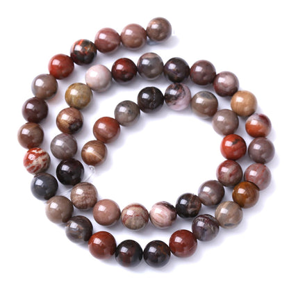 32pcs 12mm Natural Wooden Petrified Jade Agate Gemstone Beads Round Loose Spacer Beads for Jewelry Making DIY Bracelet Necklace 1 Strand 15inch
